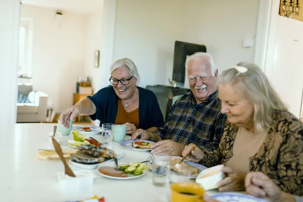 Close up of a group of senior people having breakfast